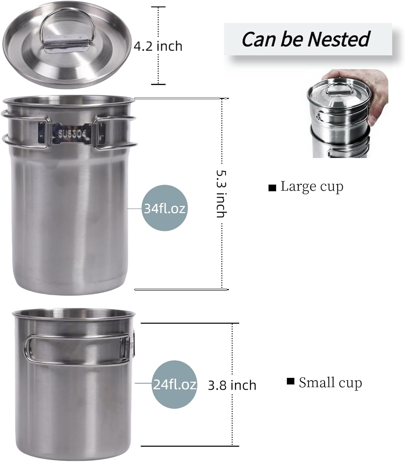Foldable Stainless Steel Camping Cups with Lids (2–4 Pcs Set)