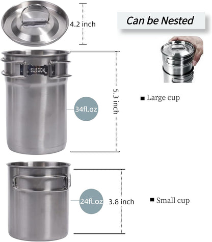 Foldable Stainless Steel Camping Cups with Lids (2–4 Pcs Set)