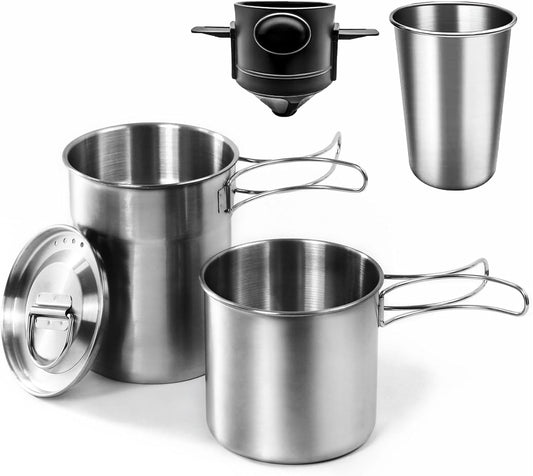 Foldable Stainless Steel Camping Cups with Lids (2–4 Pcs Set)