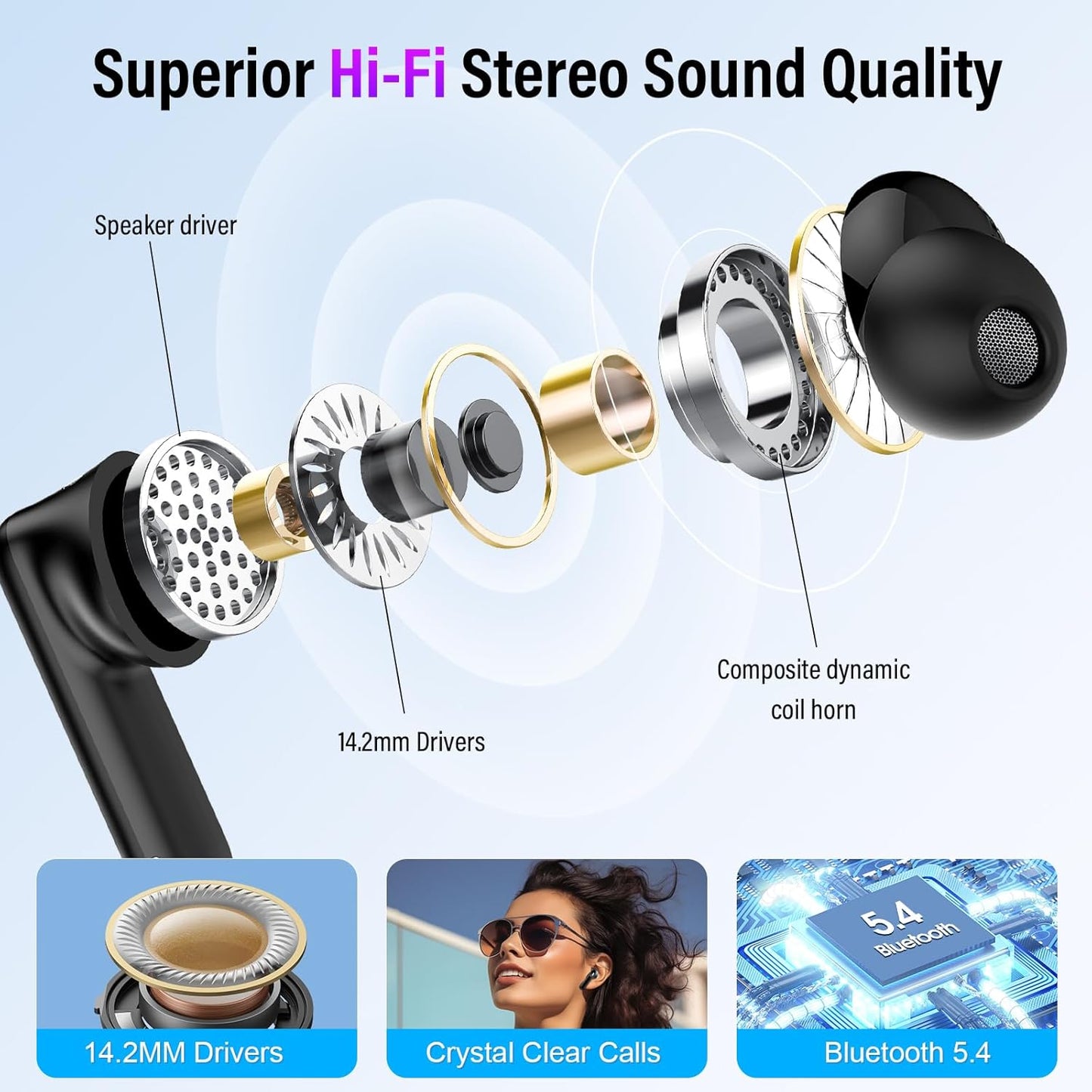 Wireless Bluetooth 5.4 Earbuds with Noise Cancelling