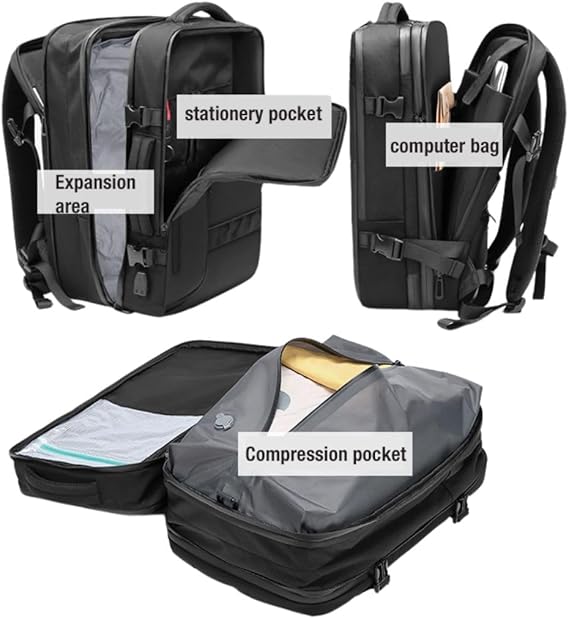 45L Expandable Travel Backpack, Waterproof, Anti-Theft, Carry On