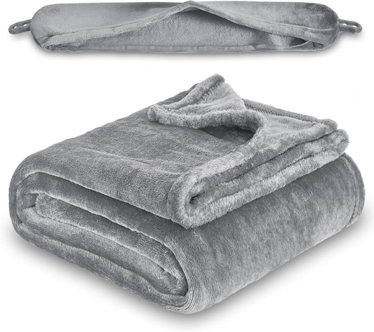 2-in-1 Travel Blanket with Neck Pillow Case (Grey)