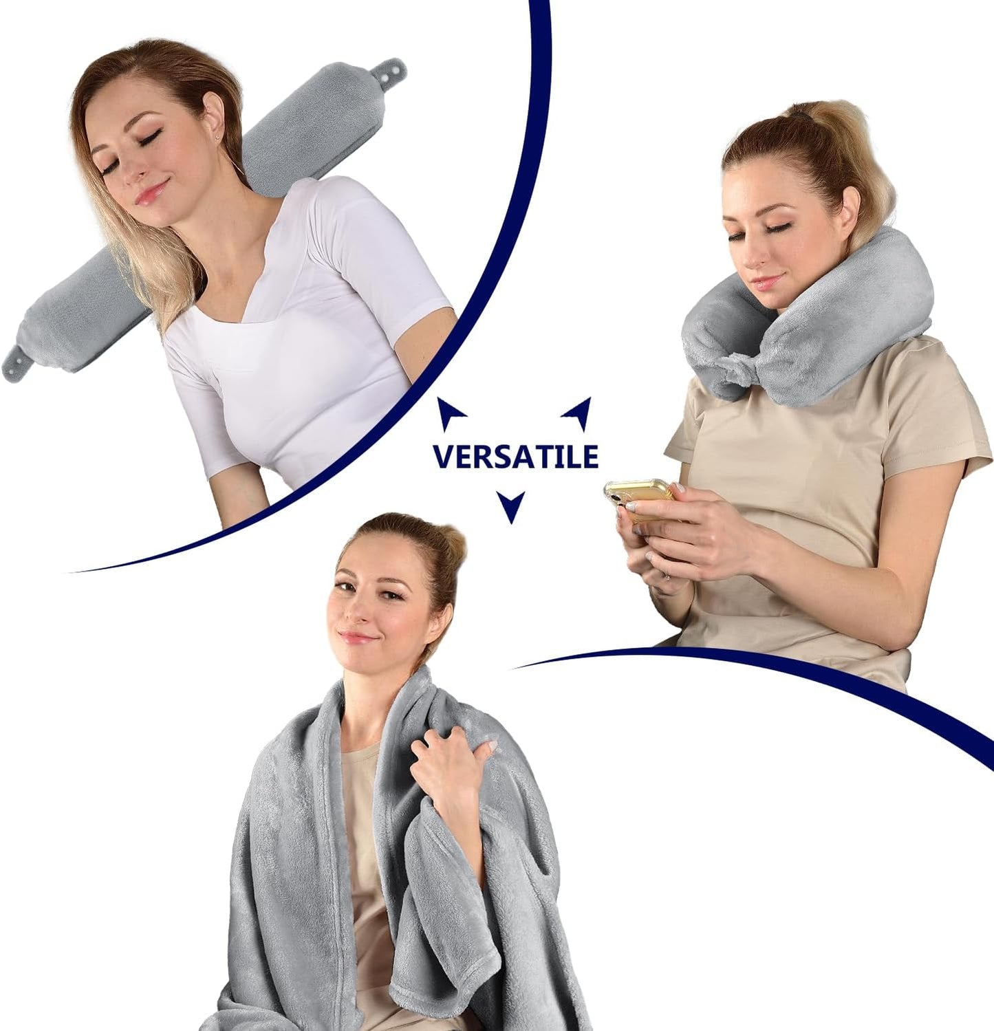 2-in-1 Travel Blanket with Neck Pillow Case (Grey)