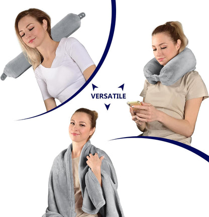 2-in-1 Travel Blanket with Neck Pillow Case (Grey)