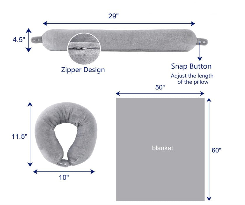 2-in-1 Travel Blanket with Neck Pillow Case (Grey)