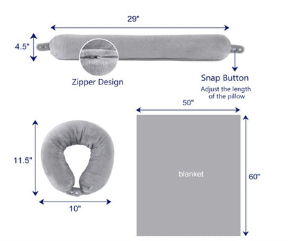 2-in-1 Travel Blanket with Neck Pillow Case (Grey)